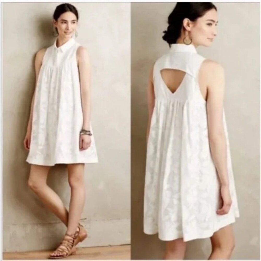 NWOT Anthropologie HD in Paris White Lace Poplin Swing Dress size XS